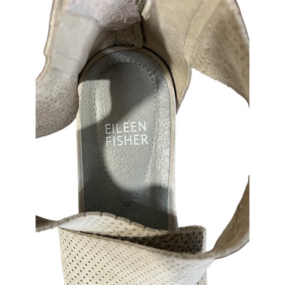 Eileen Fisher Women's 8.5 Sandals Wedge Open Toe Perforated Beige Zip Closure - Picture 7 of 8
